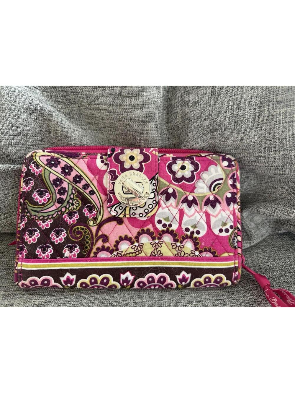Vera Bradley Turn Lock Wallet In Very Berry Paisley Zip Around
